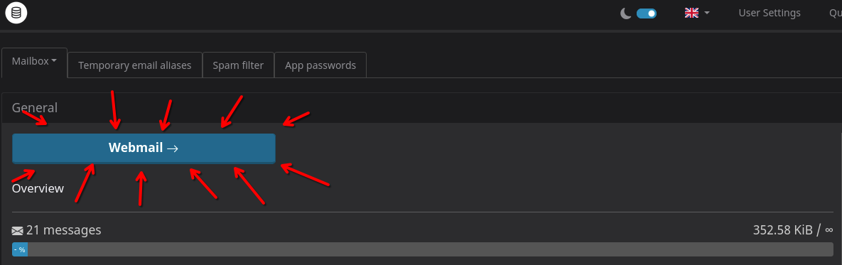 An image showing the "Webmail" button to press